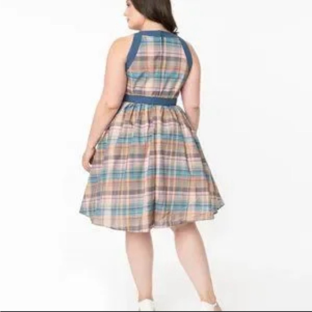 Unique Vintage Blue Plaid Dress - Picture 2 of 6